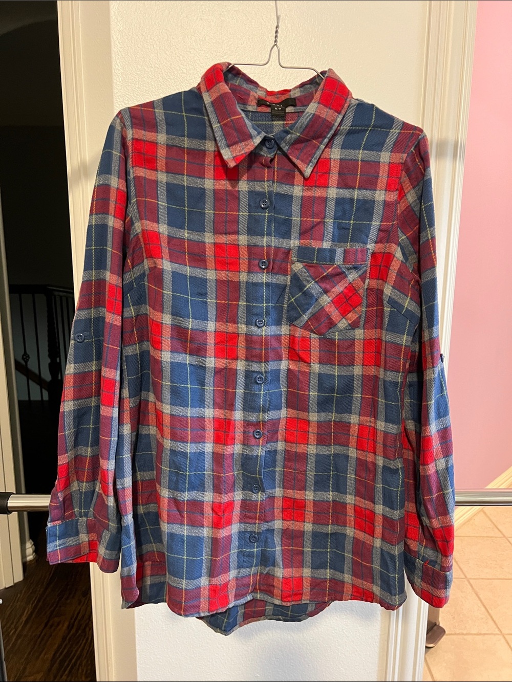 Forever 21 Red and Blue Plaid Button-Down Shirt